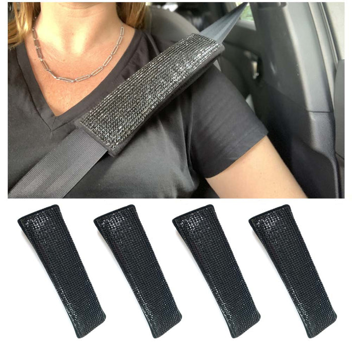 4X Seat Belt Shoulder Pads Bling Cushion Black Crystal Car Pillow Cushion Cover