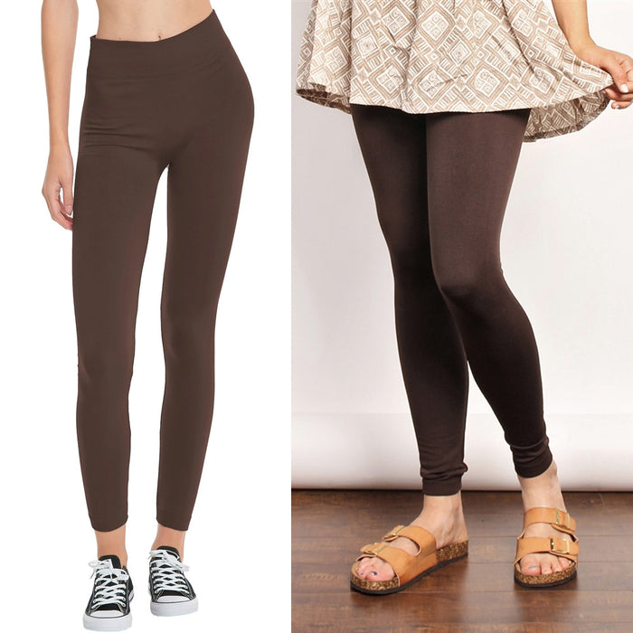 3 Seamless Fleece Brown Leggings One Size Yoga Pants Stretchy Women Coffee Color