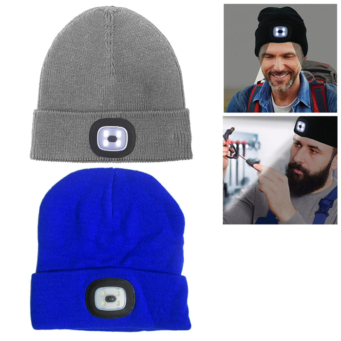 New LED Flashlight Style Hat Winter Warm Free Knitted Beanie Camping Running Cap
