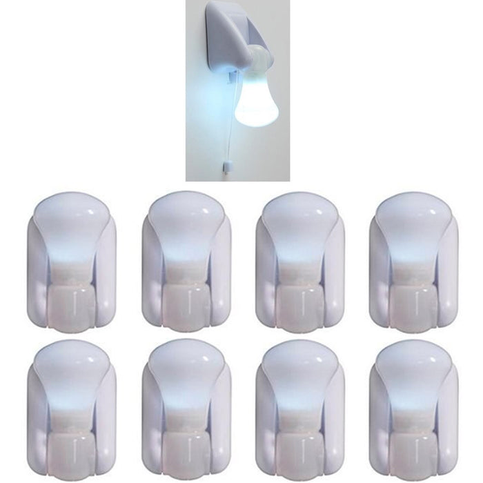 8 Portable Bright Light LED Stick Up Pull String Battery Bulb Cabinet Mount Lamp