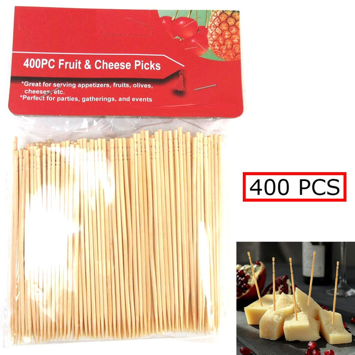 400 Wooden Toothpicks Fruit Cheese Picks Natural Bamboo Round Oral Care Catering