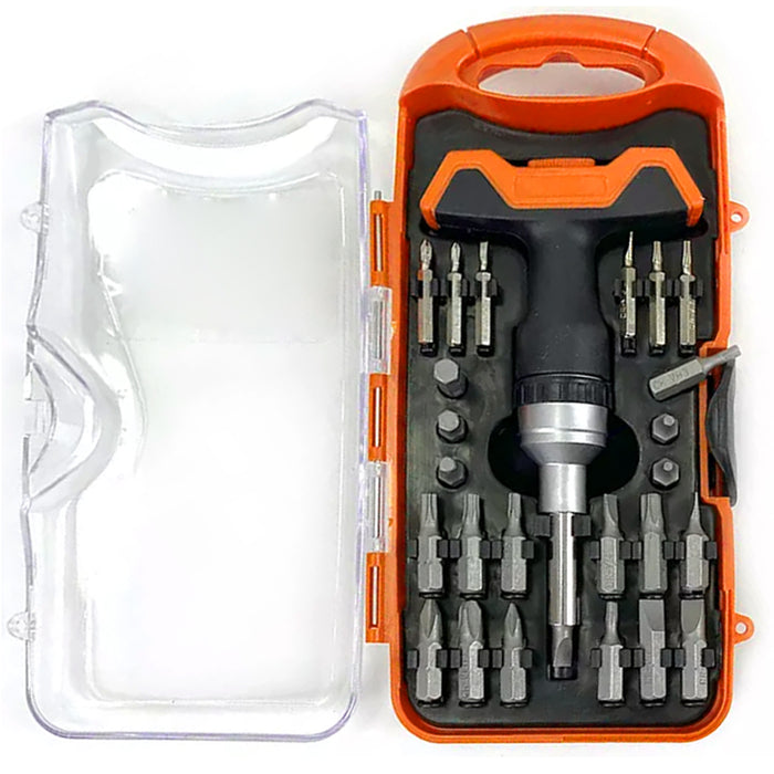 28 Pc Ratcheting T Handle Mini Screwdriver Kit Screw Driver Ratchet Mechanic Set