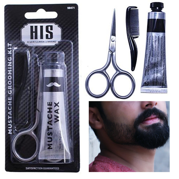 Beard Taming Kit Men Mustache Comb Barber Grooming Style Growth Wax Facial Care