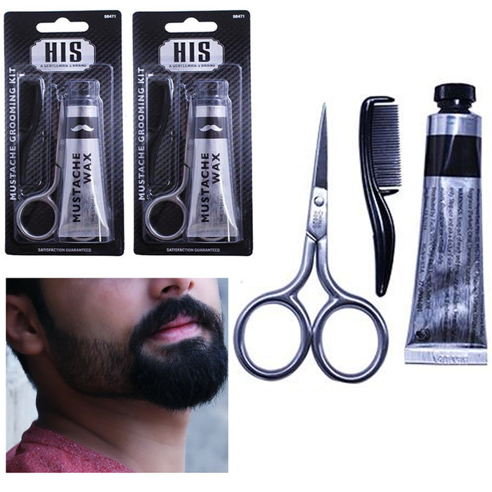 2 Packs Beard Taming Kit Men Mustache Comb Barber Grooming Growth Wax Facial 6pc