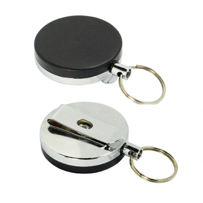 2Pc 1.5" Retractable Reel Key Ring Badge Keychain Chain Pull Metal Recoil Clip