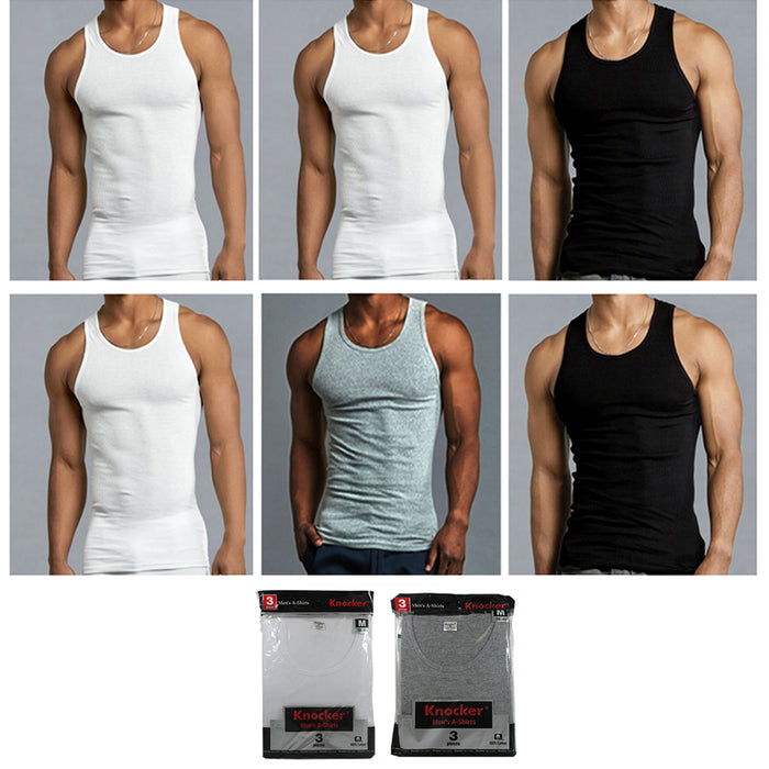 6 Mens Tank Top Muscle Gym Sleeveless Plain T-Shirts Tee A-Shirt 100% Cotton Med