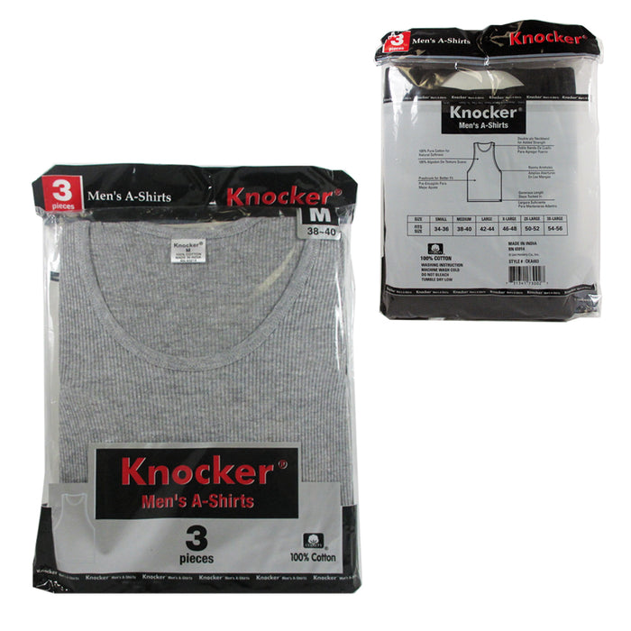 3 Pc Mens Tank Tops 100% Cotton A-Shirt Ribbed Pack Undershirt Black Gray