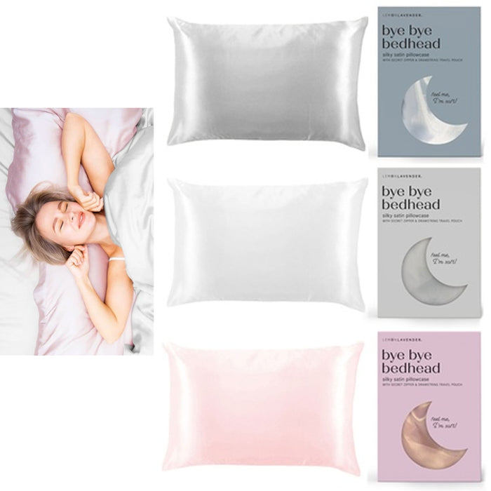 1 Silk Pillowcase Standard Pillow Secret Zipper Drawstring Travel Pouch Gift Set