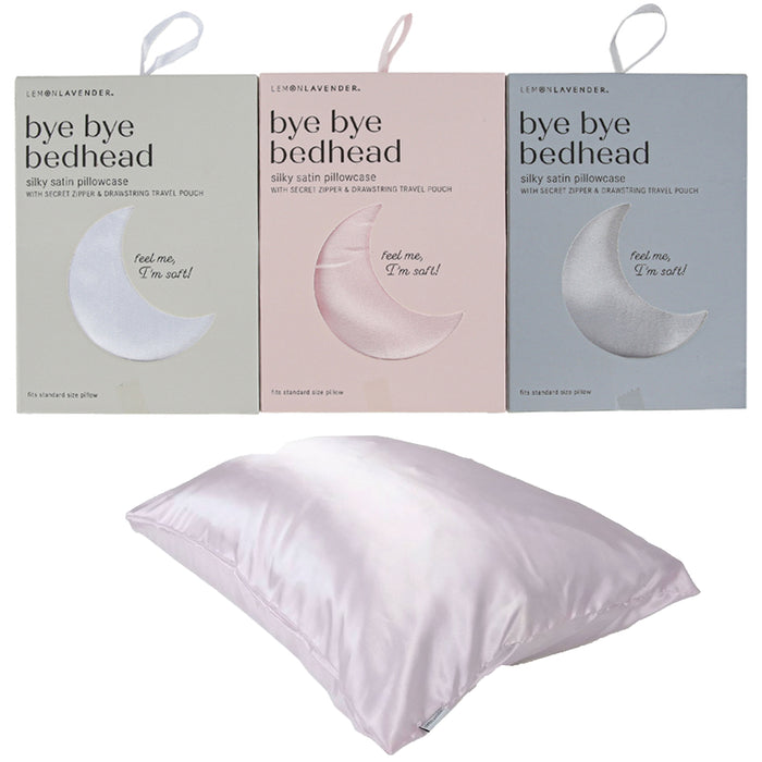 1 Silk Pillowcase Standard Pillow Secret Zipper Drawstring Travel Pouch Gift Set