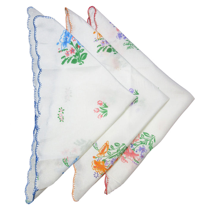6 Women Handkerchiefs Floral Vintage Ladies Quadrate Hankies Embroidered Fashion