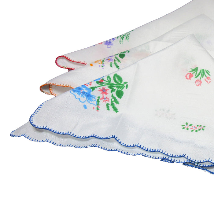 6 Women Handkerchiefs Floral Vintage Ladies Quadrate Hankies Embroidered Fashion