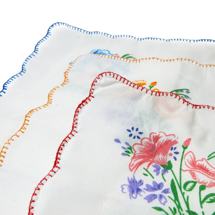 6 Women Handkerchiefs Floral Vintage Ladies Quadrate Hankies Embroidered Fashion