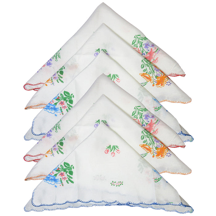 6 Women Handkerchiefs Floral Vintage Ladies Quadrate Hankies Embroidered Fashion