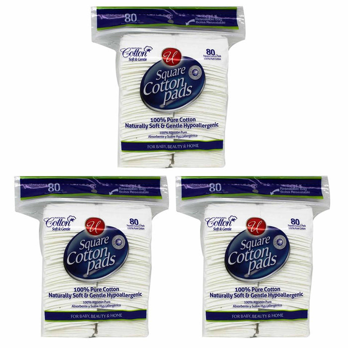 240 Ct Cosmetic Square 100% Cotton Pads Hypoallergenic Baby Makeup Nail Polish