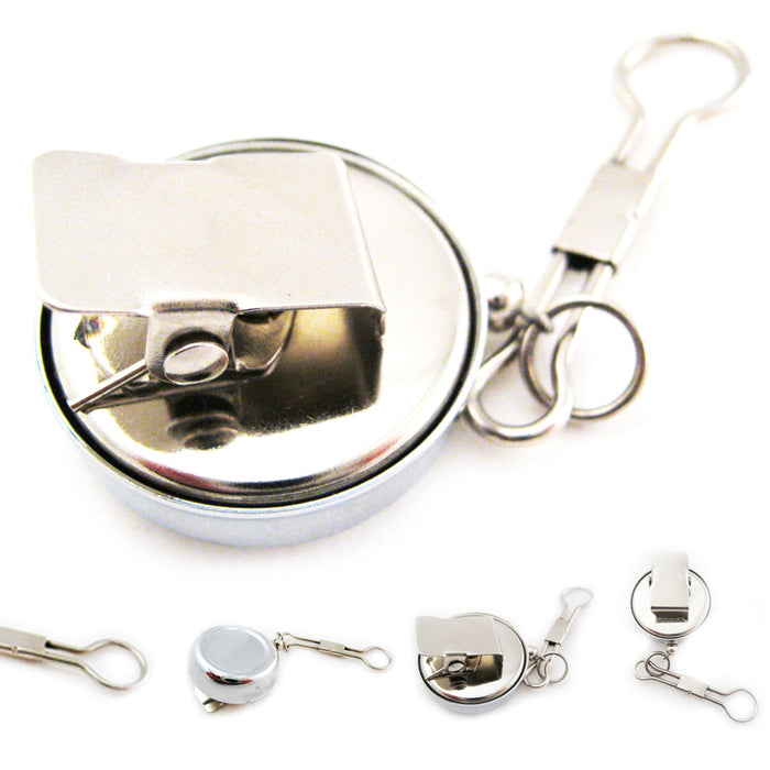 Heavy Duty Metal Retractable Badge Reel W Chain Pull Belt Clip ID Holder Recoil