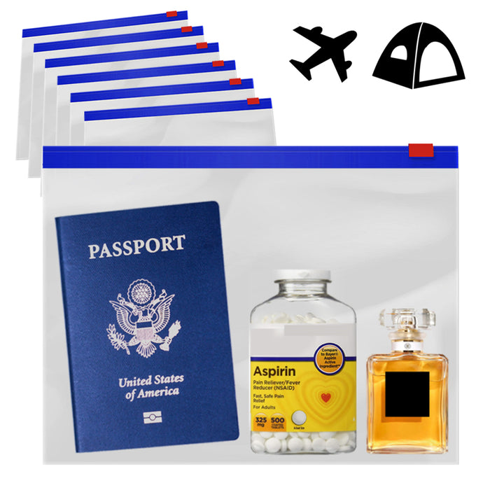 7PC TSA Friendly Clear Zipper Lock-Top Seal Pouch Bags Toiletry Cosmetics Travel