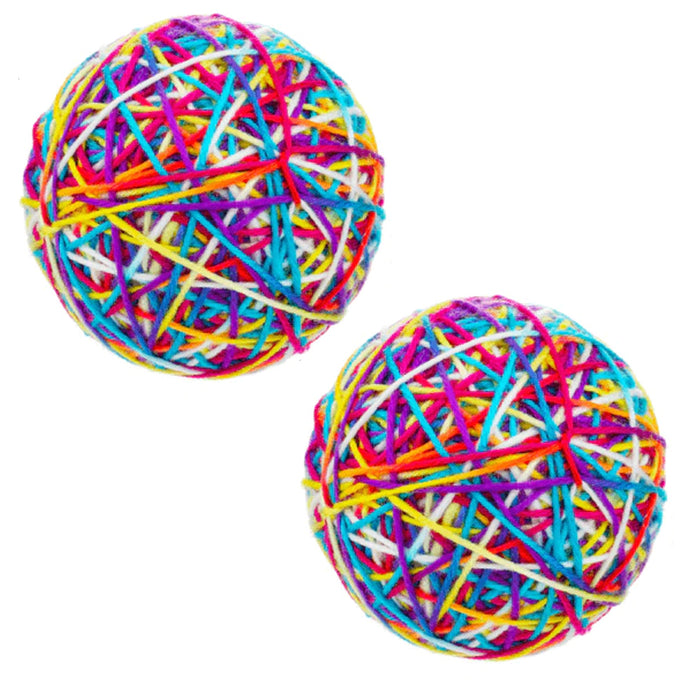 4 Pc Yarn Ball Bells Cat Toys Kitten Puppy Chase Round Play Rattle Colorful 4"