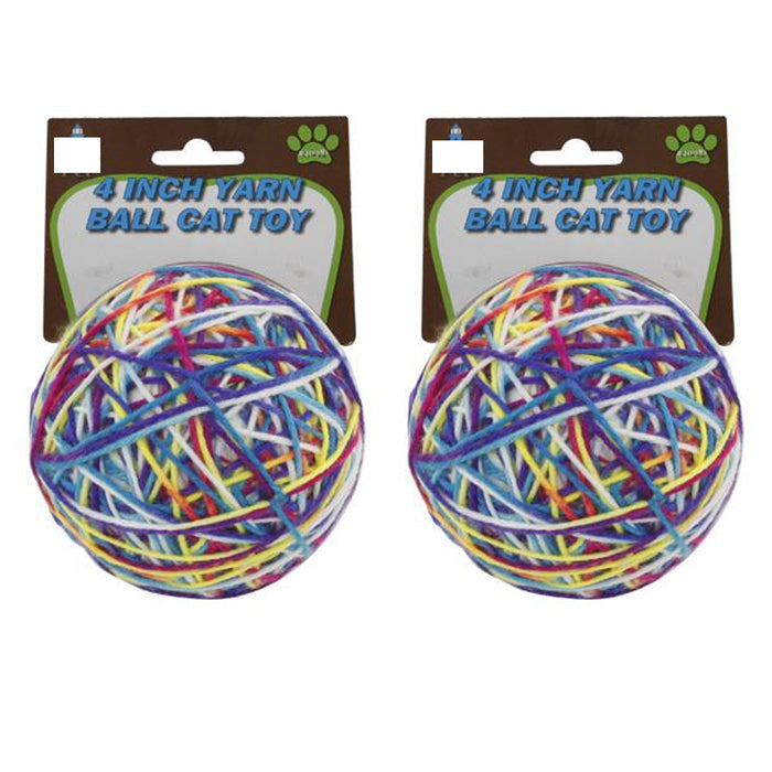 2 Pc Yarn Ball Bells Cat Toys Kitten Puppy Chase Round Play Rattle Colorful 4"