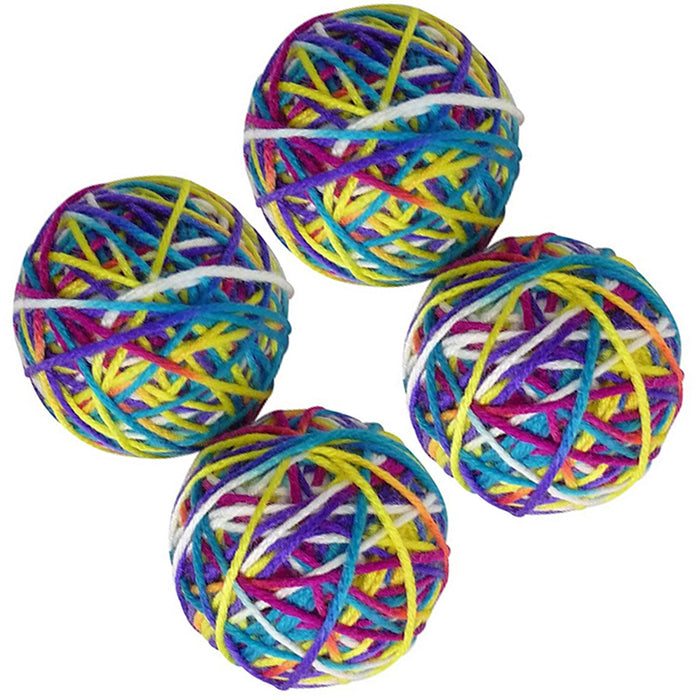 4 Pc Yarn Ball Bells Cat Toys Kitten Puppy Chase Round Play Rattle Colorful 4"
