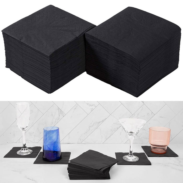 1200 Ct Bulk Black Paper Napkins 5.5" Beverage Cocktail Party Event Restaurant