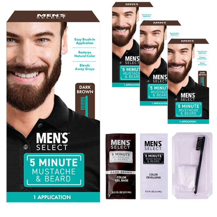 4 Packs Men's Mustache Beard Dark Brown Hair Dye Brush In Color 5 Min Permanent