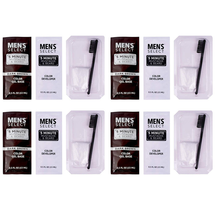 4 Packs Men's Mustache Beard Dark Brown Hair Dye Brush In Color 5 Min Permanent