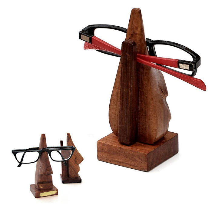 Funny Nose-Shaped Eyeglass Holder Stand - Handcrafted Wooden Spectacle Display (Brown)
