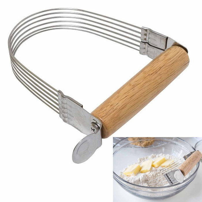 1 Stainless Steel Wooden Grip Pastry Blender Wire Dough Cutter Flour Mixer Cake