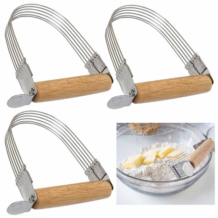 AllTopBargains 3 PC Wire Pastry Blender Stainless Steel Wood Grip Dough Cutter Flour Mixer Cake