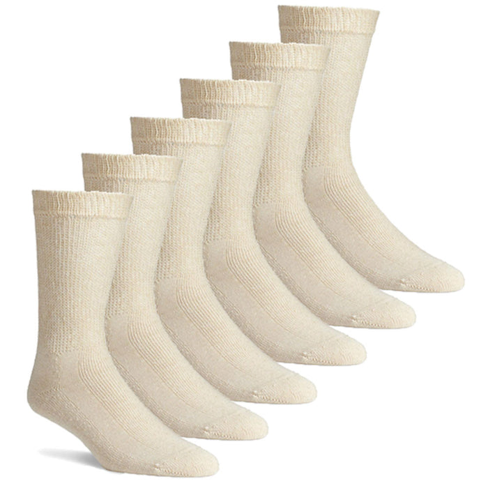 6 Pairs Diabetic Socks Men and Women Loose Fit Non-Binding Cotton Crew Tan 9-11
