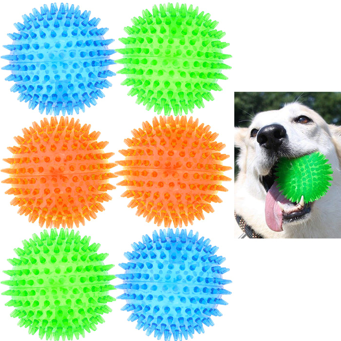 6 Pc Chew Toys Colorful Spike Balls Fetching Pets Dogs Play Rubber Dental Spiky