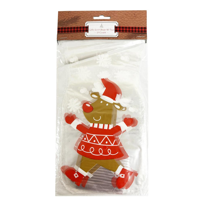 15 Christmas Party Bags Cello Baggies Loot Favor Treat Xmas Goody Candy Stuffer