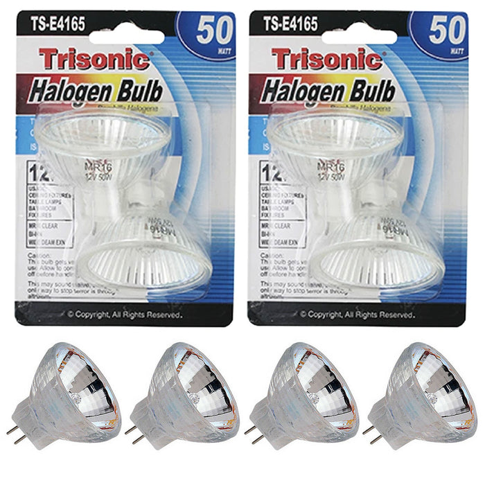 4 X 50W 12V Halogen Lamp Light Bulb MR16 Floodlight Bi-Pin Clear Wide Beam Lumen