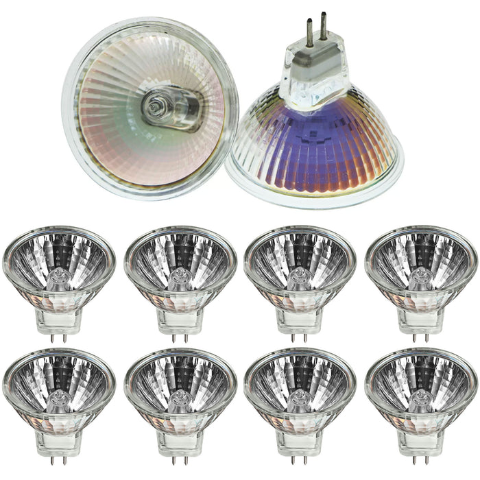 8 Pc Floodlight Lamp Halogen Light Bulbs MR16 50 Watt 12V Bi-Pin Clear Wide Beam