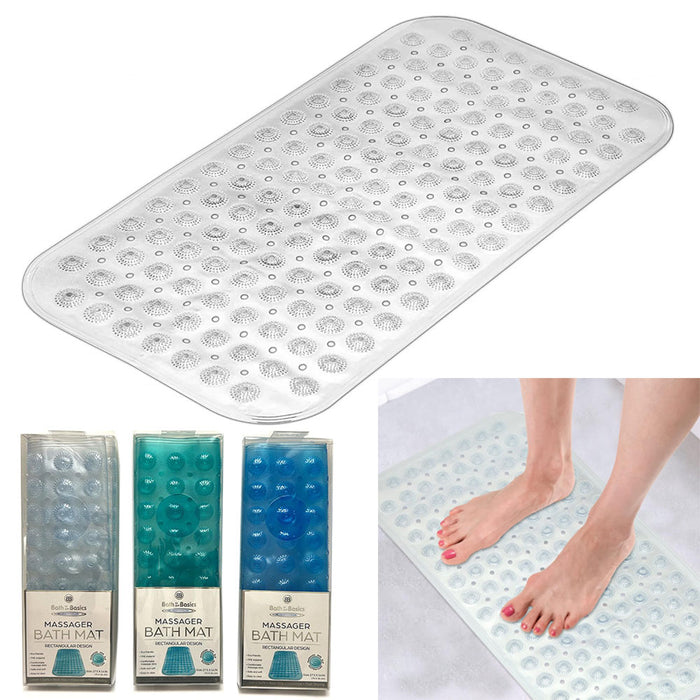 1 Non Slip Bath Mat Foot Massager Shower Rug Tub Suction Cups Exfoliate 27.5" L