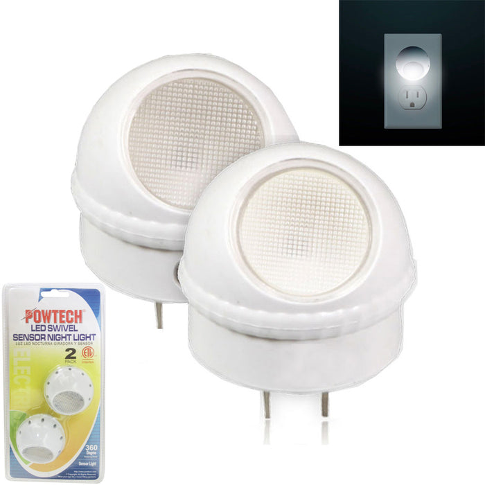 2 PCS Led Night Light Plug In Wall Lamp Automatic Sensor Lite Round Swivel Home