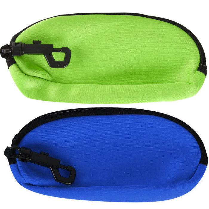 NEOPRENE FLOATING ZIPPERED EYEGLASS SUNGLASS POUCH CASE w/ CLIP HOOK