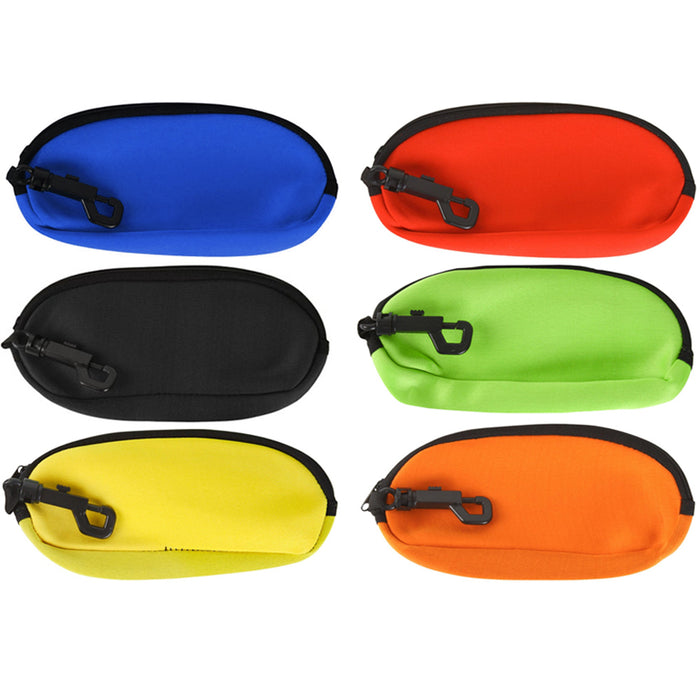 NEOPRENE FLOATING ZIPPERED EYEGLASS SUNGLASS POUCH CASE w/ CLIP HOOK
