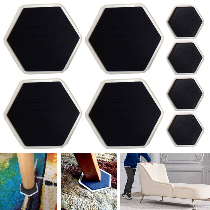 8 Pc Multi Surface Furniture Sliders Glides 7" and 3.5" Pads Mat Floor Protector