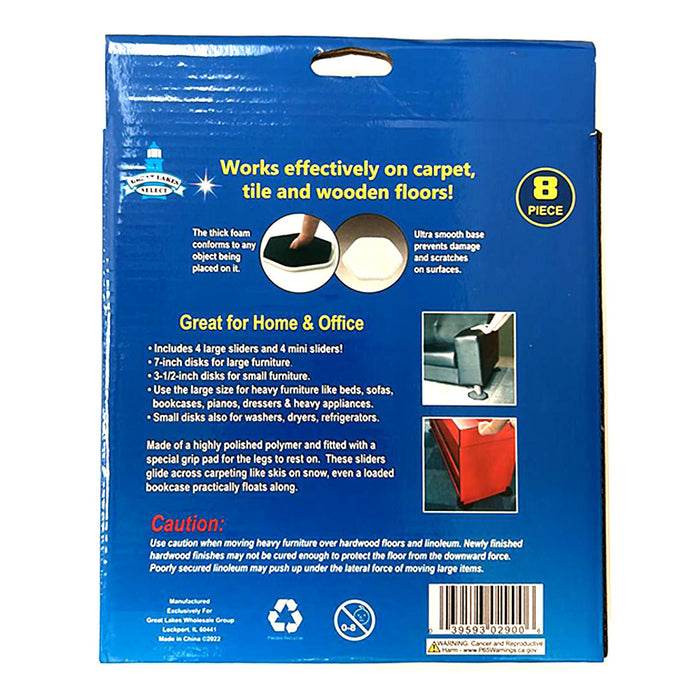 8 Pc Multi Surface Furniture Sliders Glides 7" and 3.5" Pads Mat Floor Protector