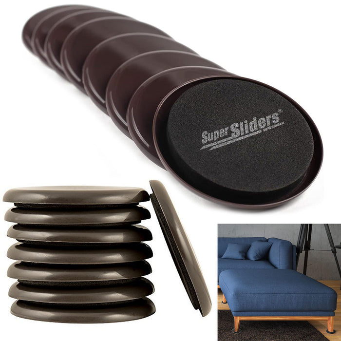 16 Pc Large Furniture Sliders Brown Round Glides Movers 3.5 Pads