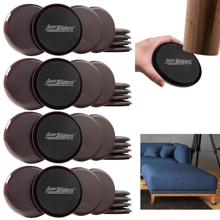 32 Pc Round Furniture Movers Sliders Glides 3.5" Feet Pads Multi Surface Brown