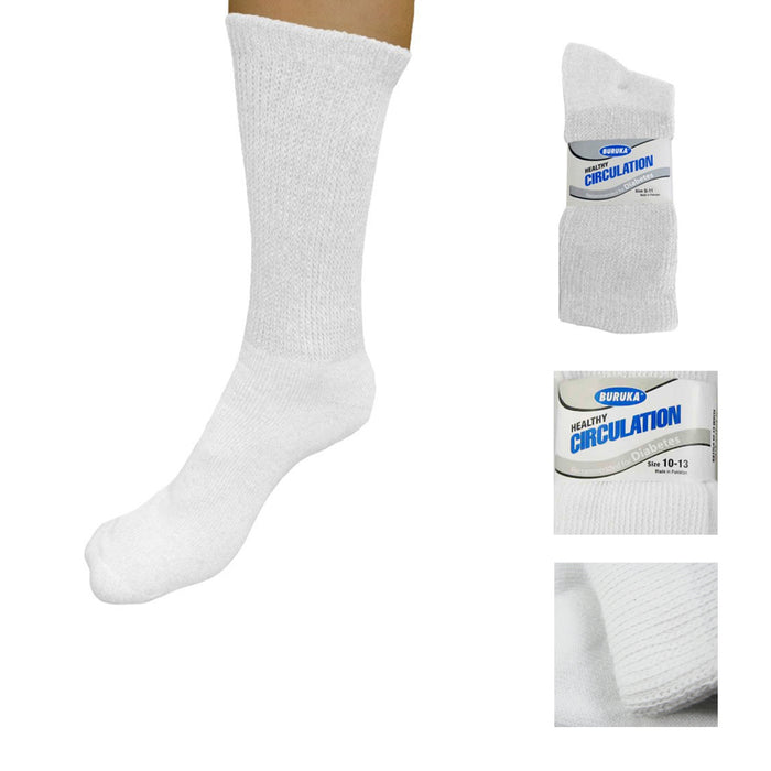6 Pairs Diabetic Crew Circulatory Socks Health Support Cotton Loose Fit Sz 10-13