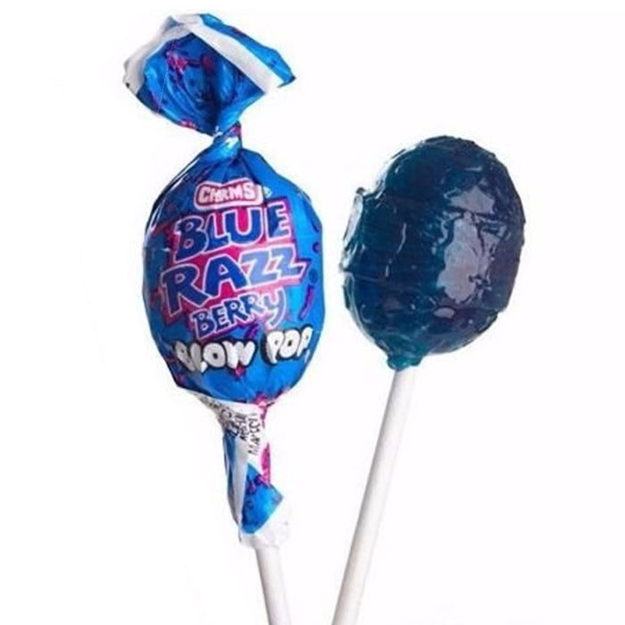 20 Pc Charms Blue Razzberry Raspberry Blow Pops Lollipop Sucker Candy Gum Filled