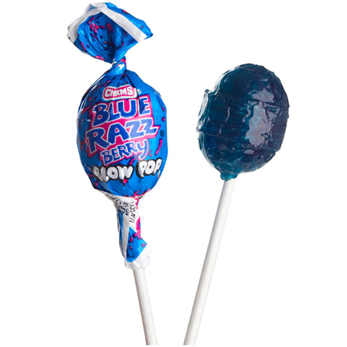 20 Pc Charms Blue Razzberry Raspberry Blow Pops Lollipop Sucker Candy Gum Filled