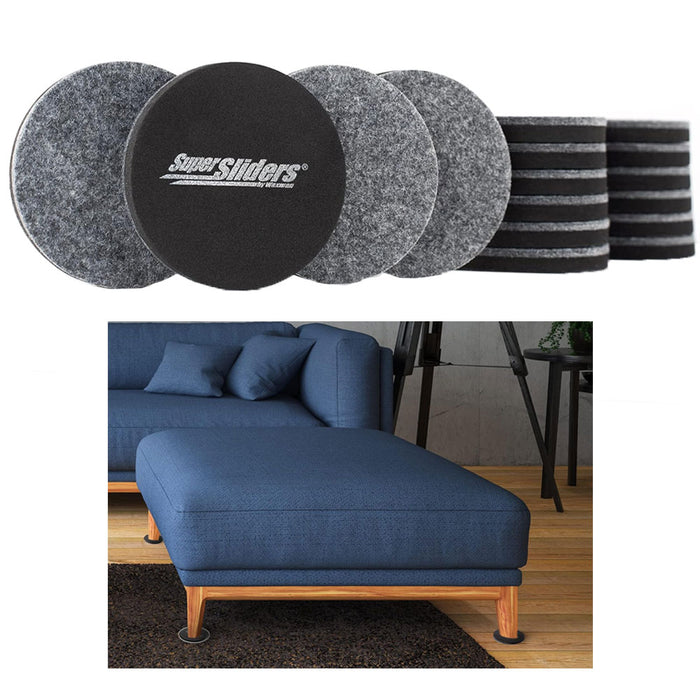 16 Large Round Furniture Movers Glides Sliders 3.5" All Surface Floors Felt Pads