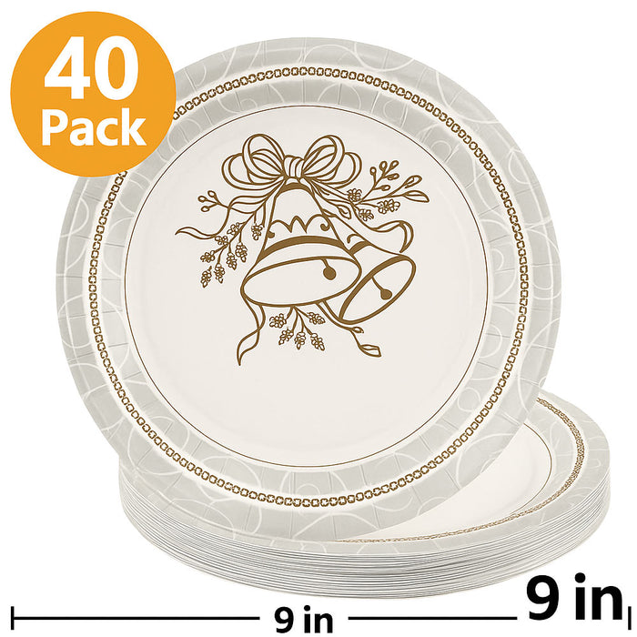 40 Pack 9" Silver Gold Paper Plates Party Disposable Wedding Birthday Tableware