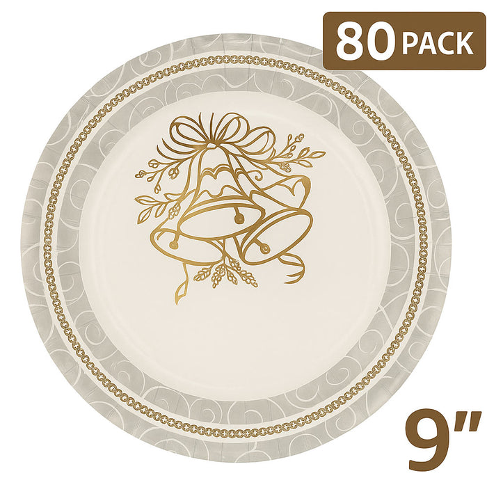 80 X Paper Plates Silver Gold Design Wedding Birthday Party Tableware 9" Dessert