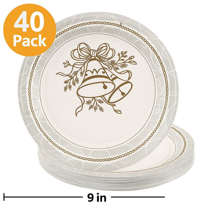 40 Pack 9" Silver Gold Paper Plates Party Disposable Wedding Birthday Tableware