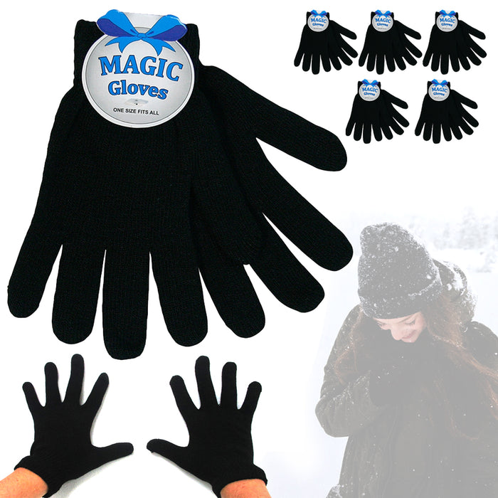 6 Pairs Adult Winter Knitted Magic Stretch Gloves Warm Mittens Black Soft Gloves
